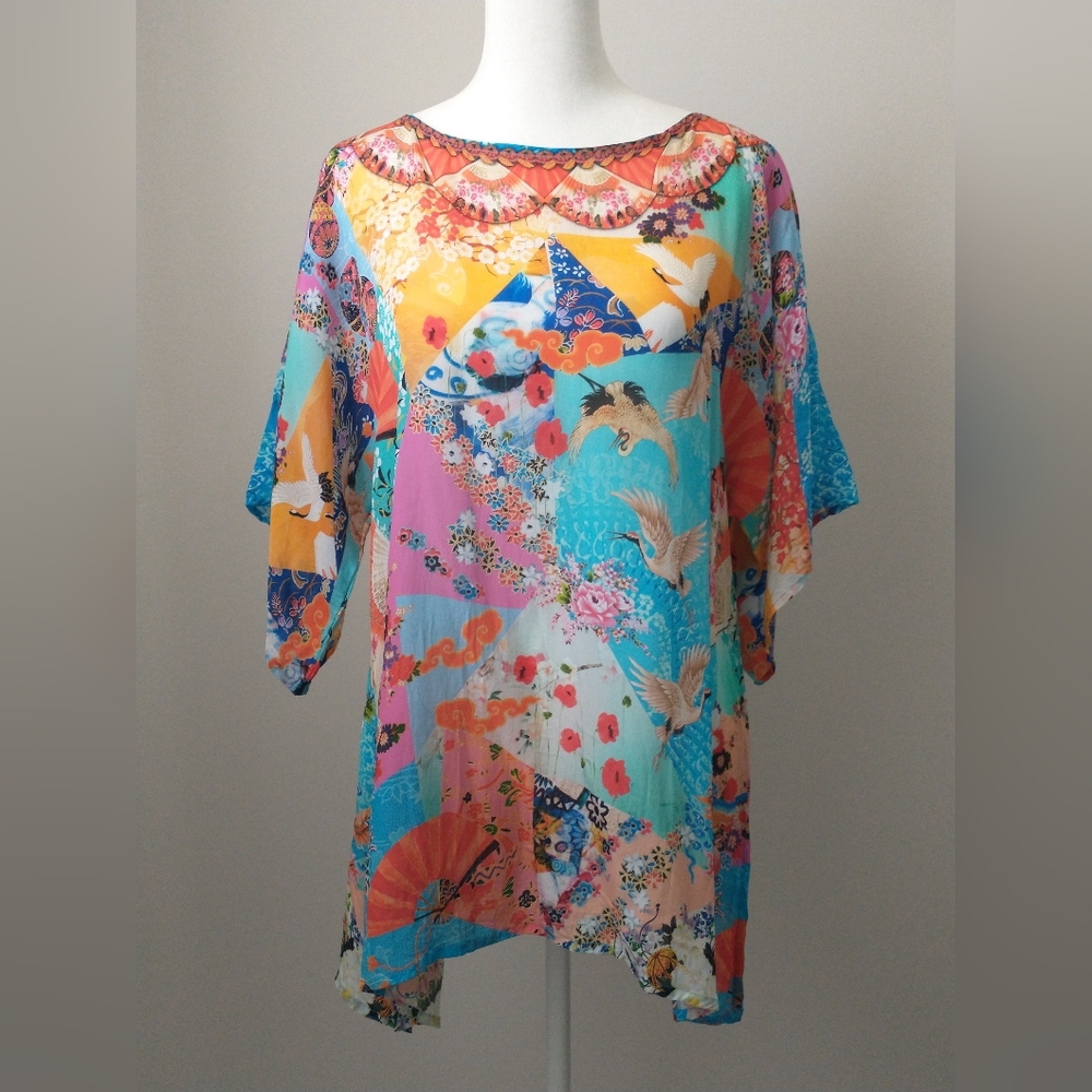 Gorgeous artsy silk crane blouse by Shana M
